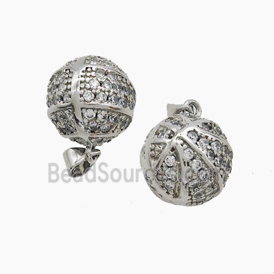 Copper Basketball Pendant Pave Zirconia Sports Platinum Plated