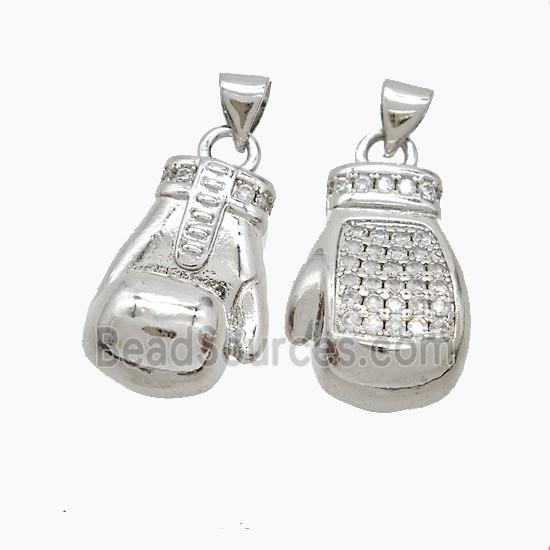 Baseball Gloves Copper Pendant Pave Zirconia Sports Platinum Plated