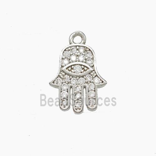 Copper Hamsahand Pendant Pave Zirconia Platinum Plated