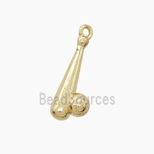 Baseball Bat Charms Copper Pendant Sports Gold Plated