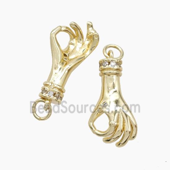 Copper Hand Pendant Pave Zirconia Okay Sign Gold Plated