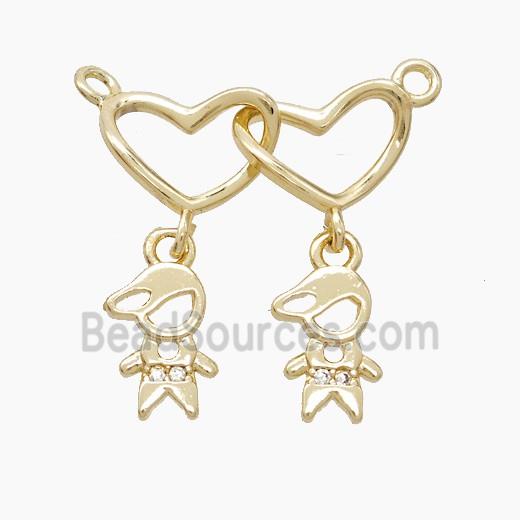 Copper Heart Kidsboy Pendant Pave Zirconia 2loops Gold Plated