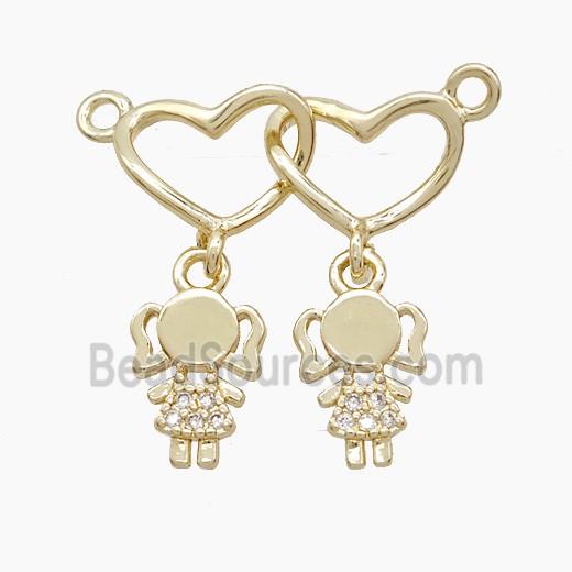 Copper Heart Kidsgirls Pendant Pave Zirconia 2loops Gold Plated