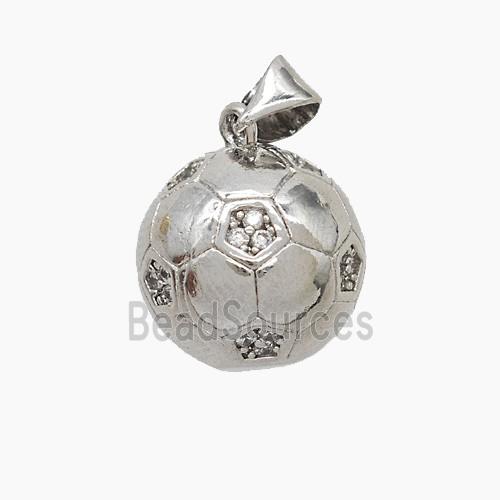 Copper Football Pendant Pave Zirconia Platinum Plated