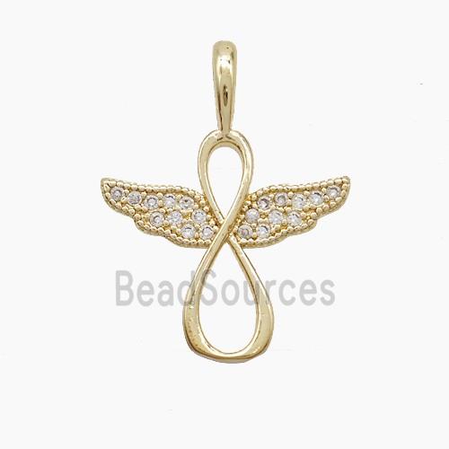 Copper Infinity Angel Wings Pendant Pave Zirconia Gold Plated