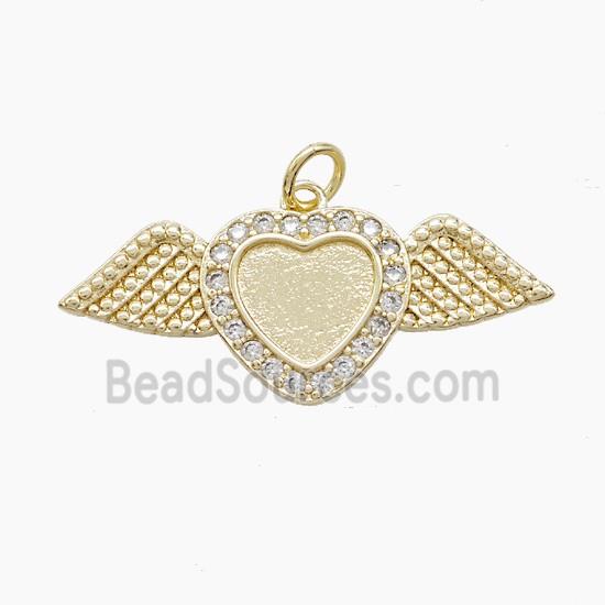 Copper Heart Angel Wings Pave Zirconia Gold Plated