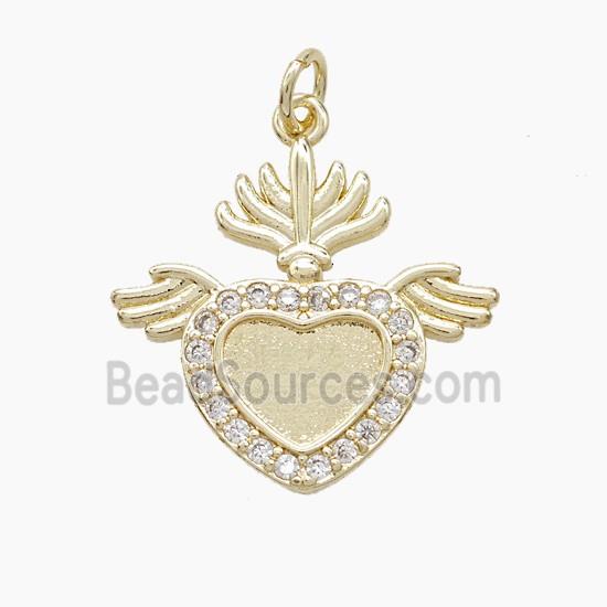 Copper Heart Angel Wings Pave Zirconia Gold Plated