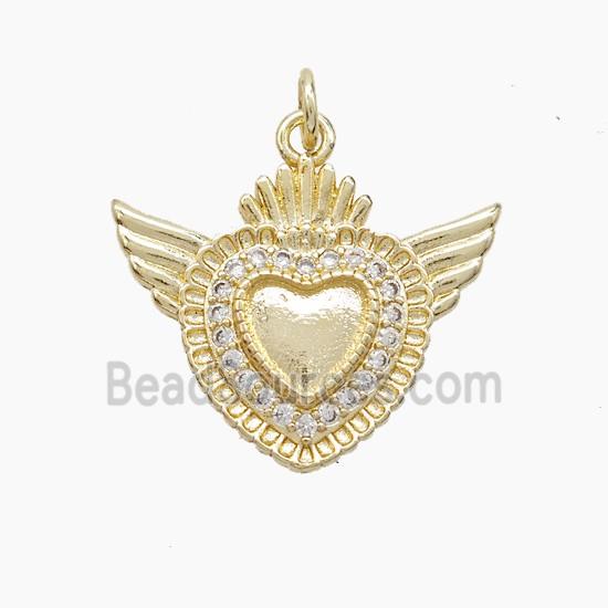 Copper Heart Angel Wings Pave Zirconia Gold Plated