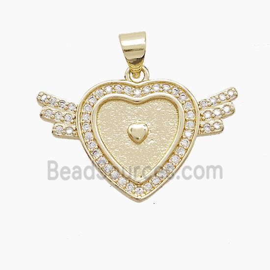 Copper Heart Angel Wings Pave Zirconia Gold Plated