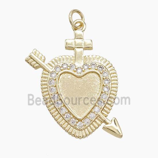 Copper Cupid Arrow Heart Pendant Pave Zirconia Gold Plated