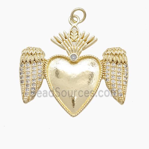 Copper Heart Angel Wings Pave Zirconia Gold Plated