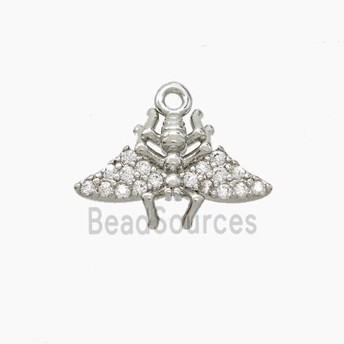 Copper Bee Pendant Pave Zirconia Platinum Plated