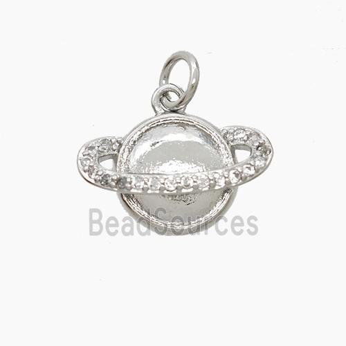 Copper Planet Pendant Pave Zirconia Platinum Plated