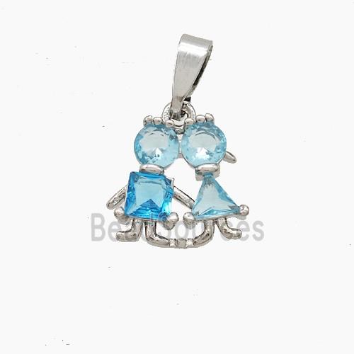 Copper Kids Pendant Pave Crystal Glass Platinum Plated