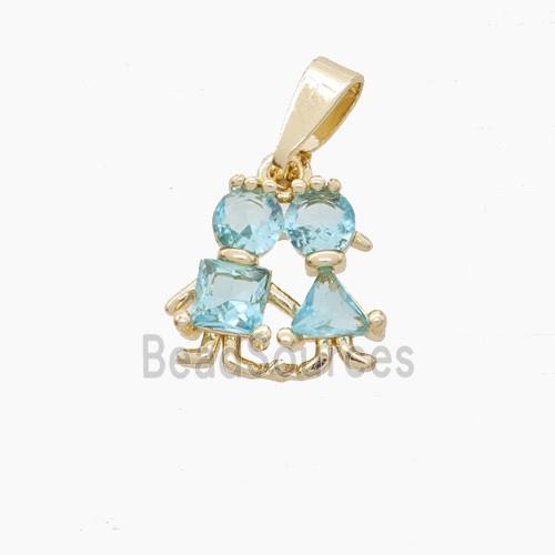 Copper Kids Pendant Pave Crystal Glass Gold Plated