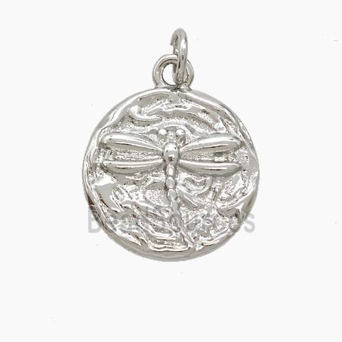 Copper Dragonfly Pendant Hammered Platinum Plated