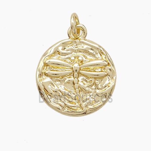 Copper Dragonfly Pendant Hammered Gold Plated