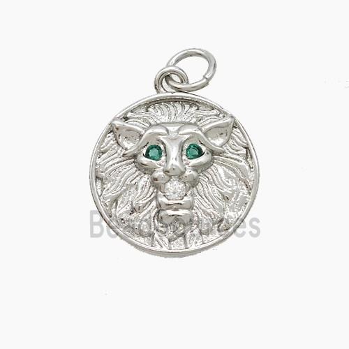 Copper Lion Pendant Pave Zirconia Platinum Plated