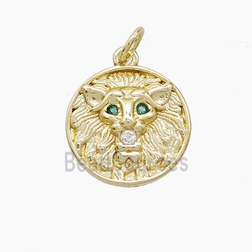 Copper Lion Pendant Pave Zirconia Gold Plated