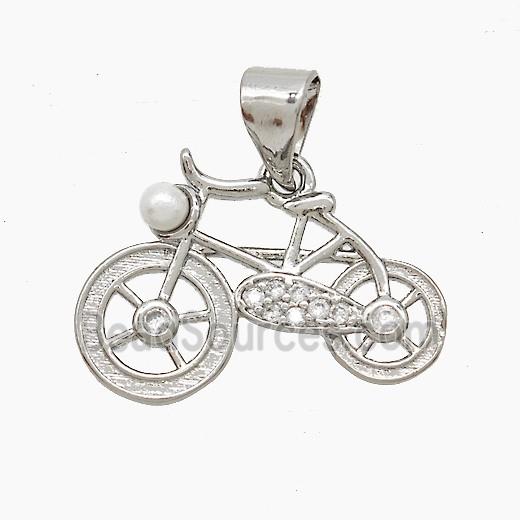 Copper Bicycle Pendant Pave Zirconia Resin Platinum Plated