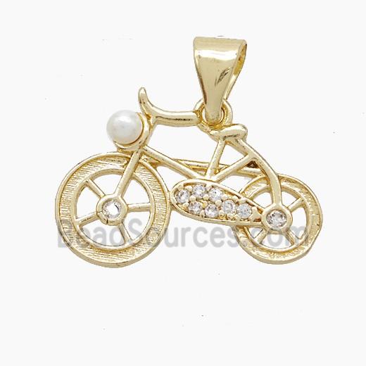 Copper Bicycle Pendant Pave Zirconia Resin Gold Plated