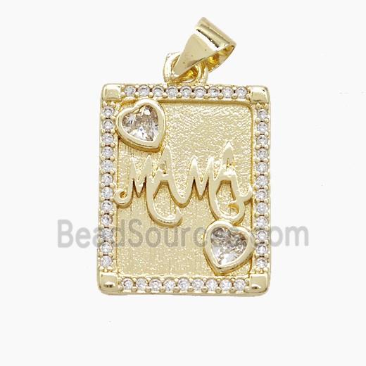 Copper MAMA Pendant Pave Zirconia Rectangle Gold Plated