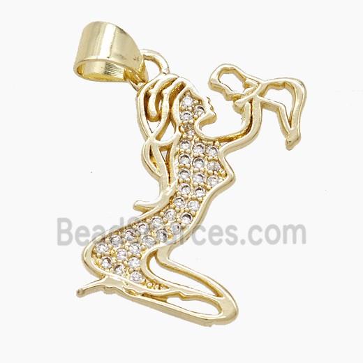Copper Mother And Baby Pendant Pave Zirconia Gold Plated