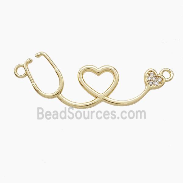 Copper Stethoscope Pendant Pave Zirconia 2loops Gold Plated