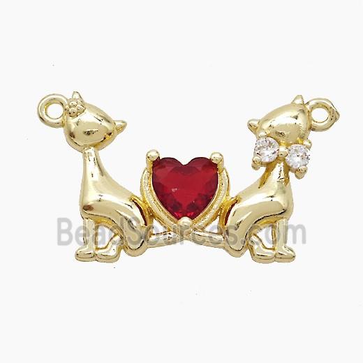Copper Cats Pendant Pave Crystal Glass Heart 2loops Gold Plated
