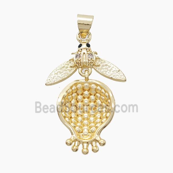 Copper Ladybug Pendant Pave Zirconia Gold Plated