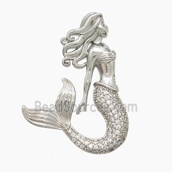Copper Mermaid Pendant Pave Zirconia Platinum Plated