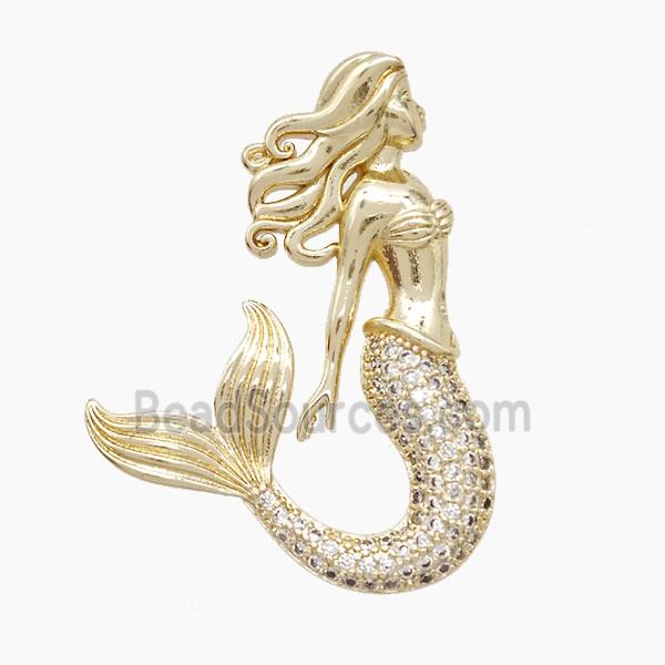 Copper Mermaid Pendant Pave Zirconia Gold Plated