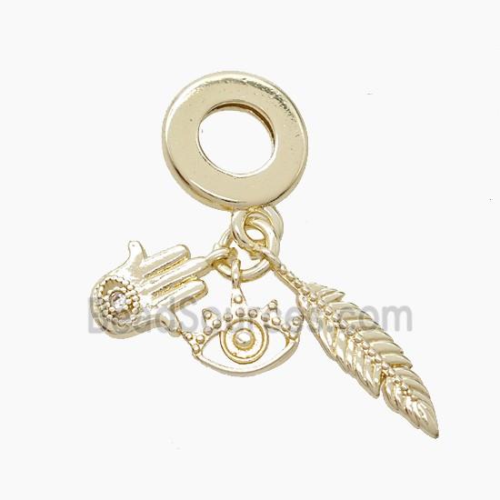 Copper Hand Eye And Leaf Pendant Pave Zirconia Gold Plated