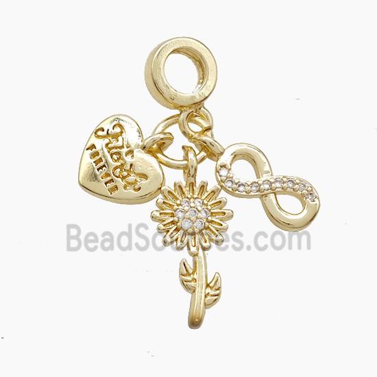 Copper Heart And Infinity Sunflower Pendant Pave Zirconia Gold Plated