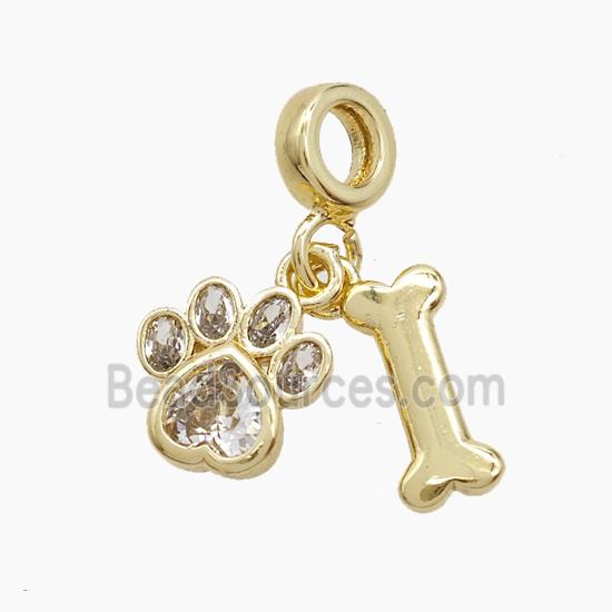 Copper Paws And Dogbone Pendant Pave Zirconia Gold Plated