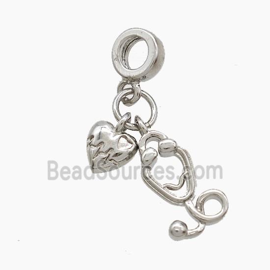 Copper Heart And Stethoscope Pendant Platinum Plated