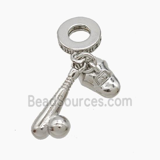 Copper Baseball And Bat Helmet Pendant Platinum Plated