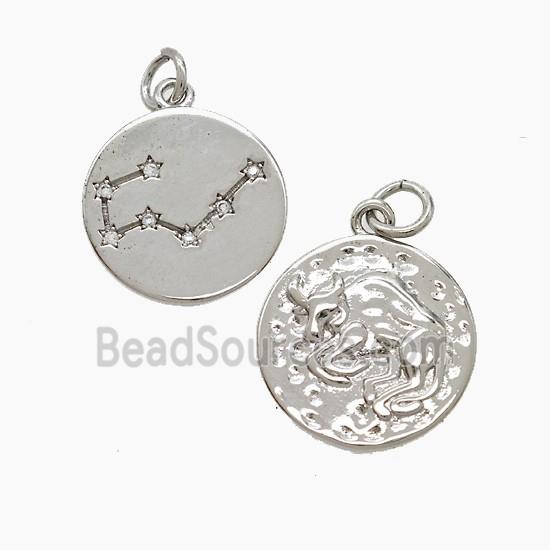 Zodiac Taurus Copper Pendant Pave Zirconia Hammered Platinum Plated