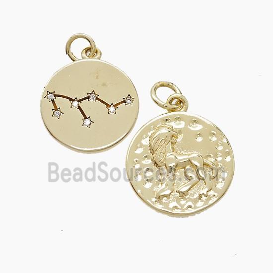 Zodiac Leo Copper Pendant Pave Zirconia Hammered Gold Plated