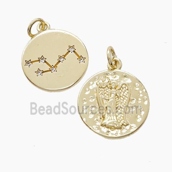 Zodiac Virgo Copper Pendant Pave Zirconia Hammered Gold Plated