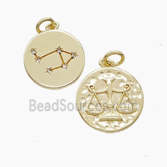 Zodiac Libra Copper Pendant Pave Zirconia Hammered Gold Plated