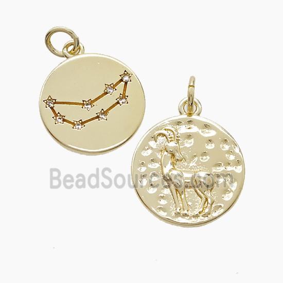 Zodiac Capricorn Copper Pendant Pave Zirconia Hammered Gold Plated