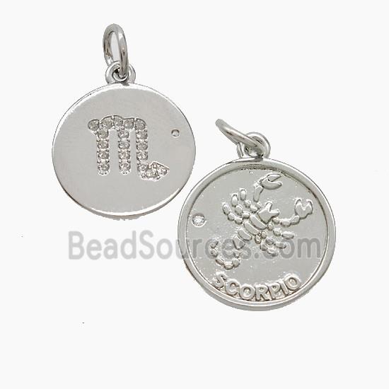 Zodiac Scorpio Copper Pendant Pave Zirconia Platinum Plated