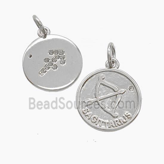 Zodiac Sagittarius Copper Pendant Pave Zirconia Platinum Plated