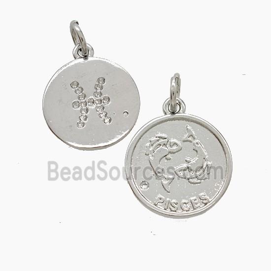 Zodiac Pisces Copper Pendant Pave Zirconia Platinum Plated