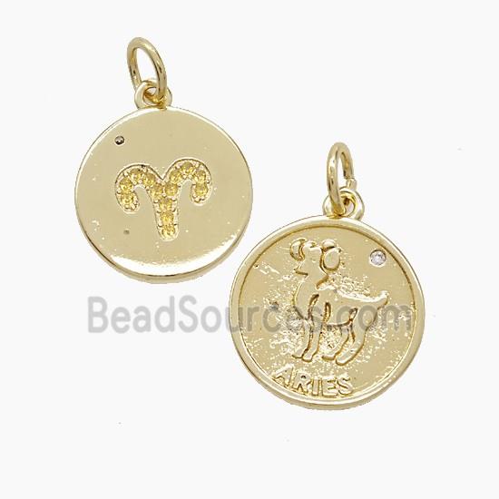 Zodiac Aries Copper Pendant Pave Zirconia Gold Plated