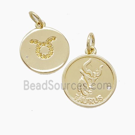Zodiac Taurus Copper Pendant Pave Zirconia Gold Plated