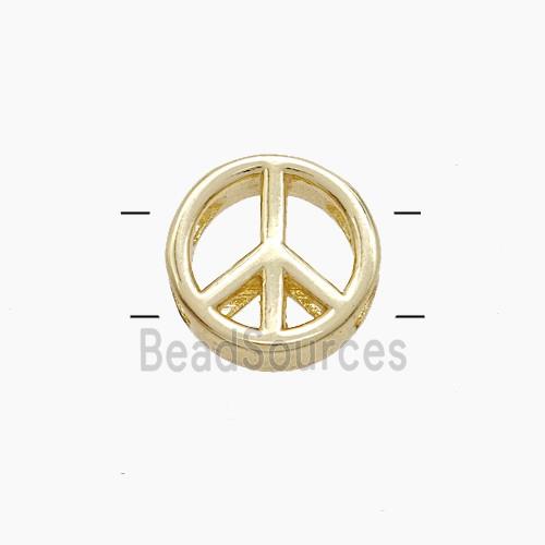 Copper Peace-Sign Beads 2holes Gold Plated