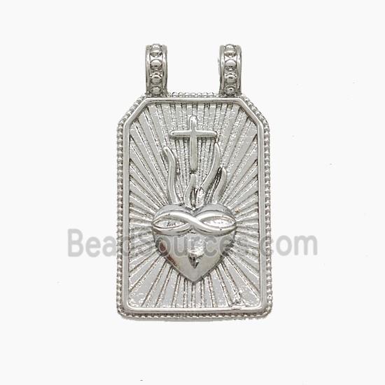 Copper Heart Pendant 2loops Rectangle Cross Platinum Plated