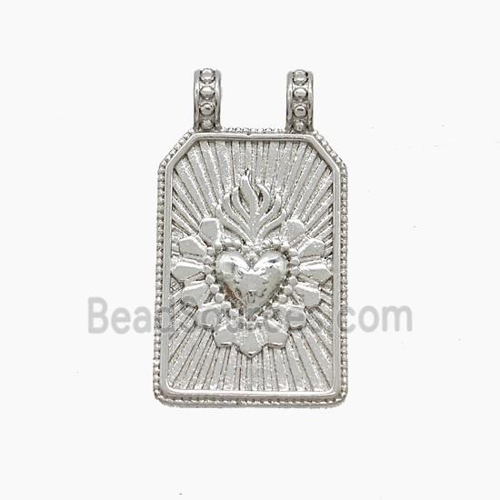 Copper Heart Pendant 2loops Rectangle Platinum Plated